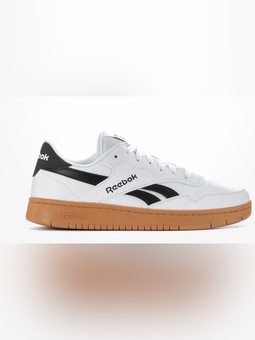 Reebok White Sneakers with Black Accents and Gum Sole